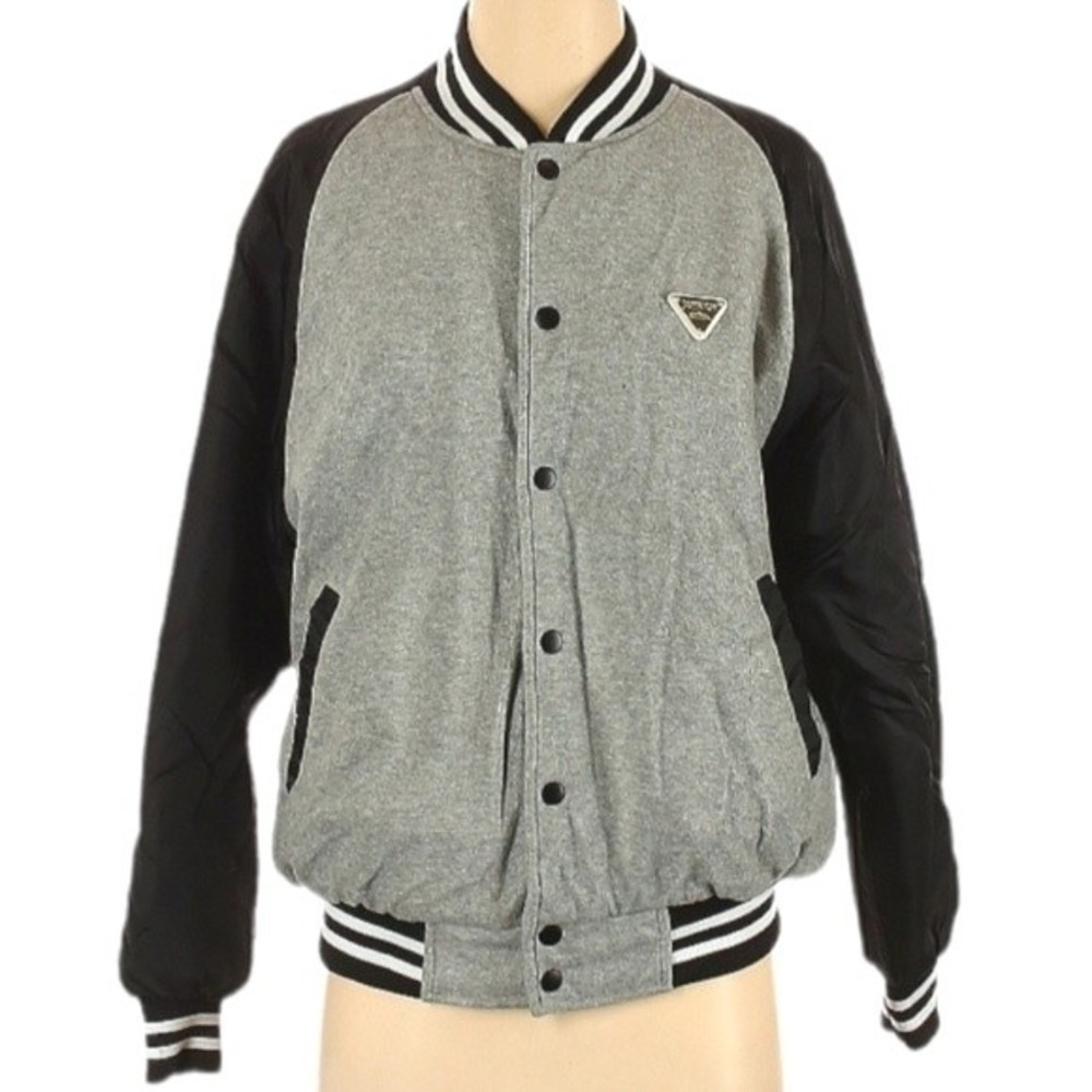 JOYRICH Grey Black & White Faux Fur Lined Varsity Bomber Jacket S